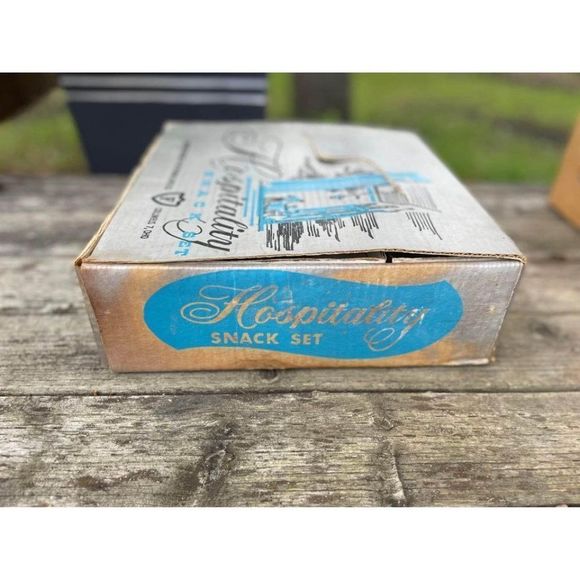 Federal Glass Vintage Snack Set Hospitality 1950s MCM Clear Retro Set of 4 - Picture 5 of 7